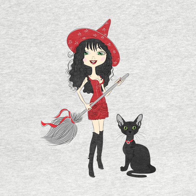 Girl witch with black cat by kavalenkava